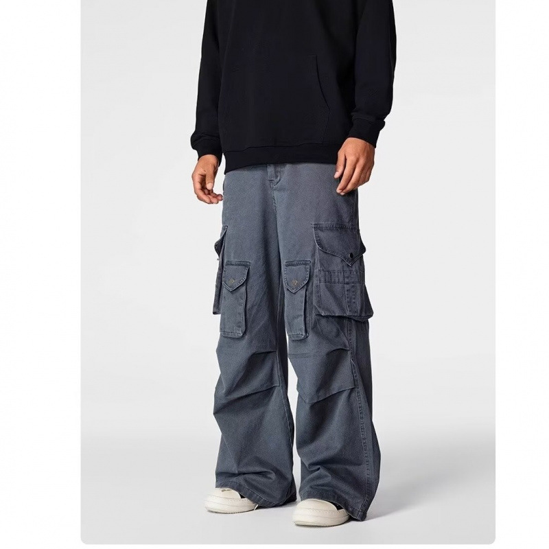 Men's Clothing Washed casual pants regular street washed distressed overalls pocket straight heavy duty casual wide leg pants _ipsvogv.com