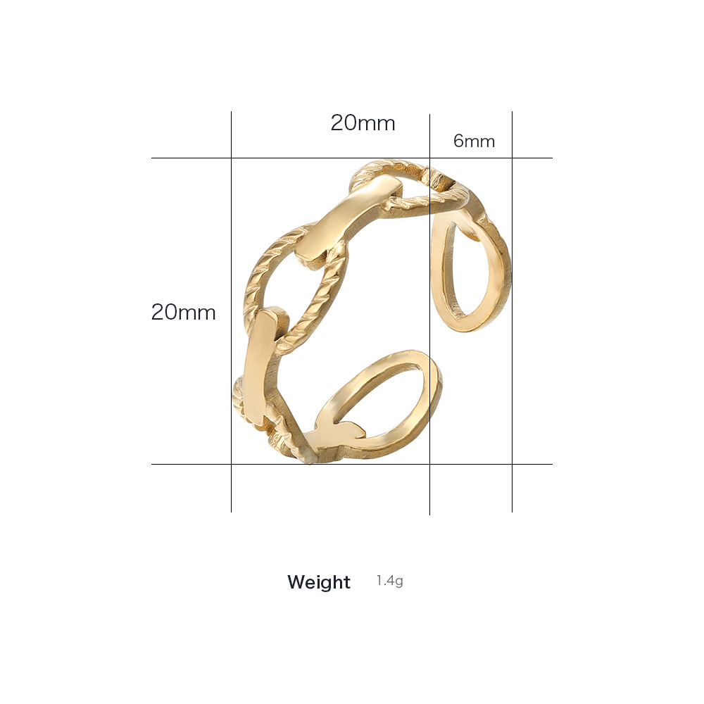 Fashion Simple Gold Plated Geometric Open Adjustable Titanium Steel Ring
