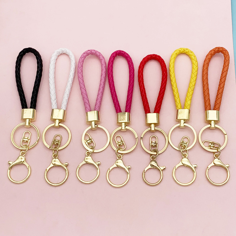 bv rope Golden woven leather rope keychain alloy round Dragon buckle resin pendant accessories pu car key ring