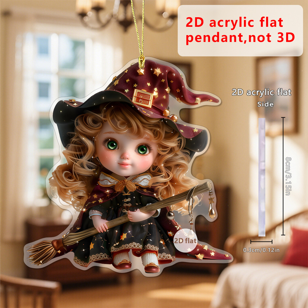Halloween Púrpura Fairy y Chickpea Cat Keychain Colgante Decoración acrílica 2D Colgante Decoración del automóvil