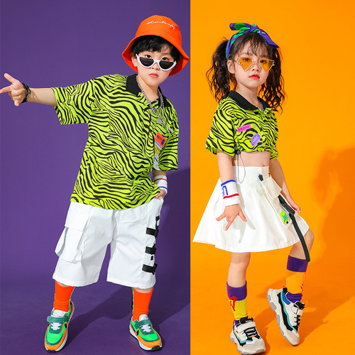 Children Singer rapper Hip hop street jazz dance costumes for boys girls children dance cheerleading as garment boy hip-hop suit short-sleeved 