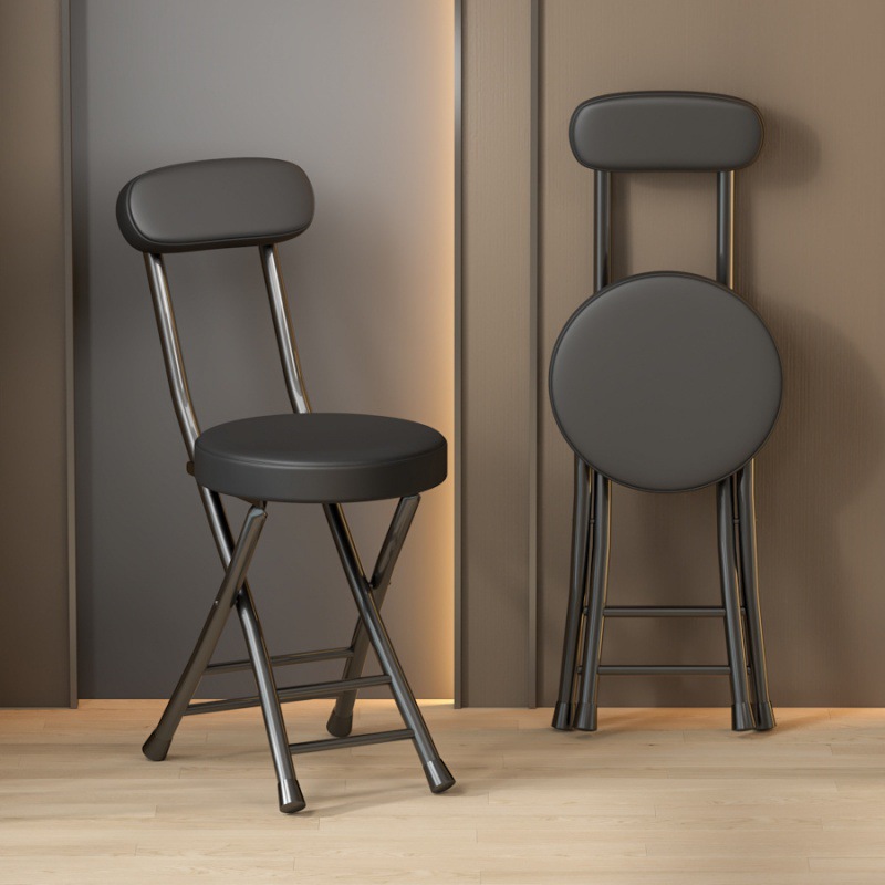 Silla plegable, taburete, silla para el hogar, mesa de comedor, taburete alto, taburete redondo pequeño, banco de respaldo con correa de caballo, simple y portátil