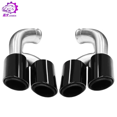 Suitable for Porsche Cayenne 15-17 Exhaust Pipe Three-Layer Gts Modified Stainless Steel Round Tail Throat Muffler Tail Mouth (Car muffler) - a-pair-of-black-tail-throats
