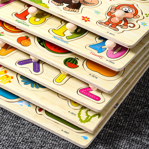 Mushroom nails hand scratching board puzzle children's Montessori early education wooden toys alphanumeric fruit shape cognitive puzzle