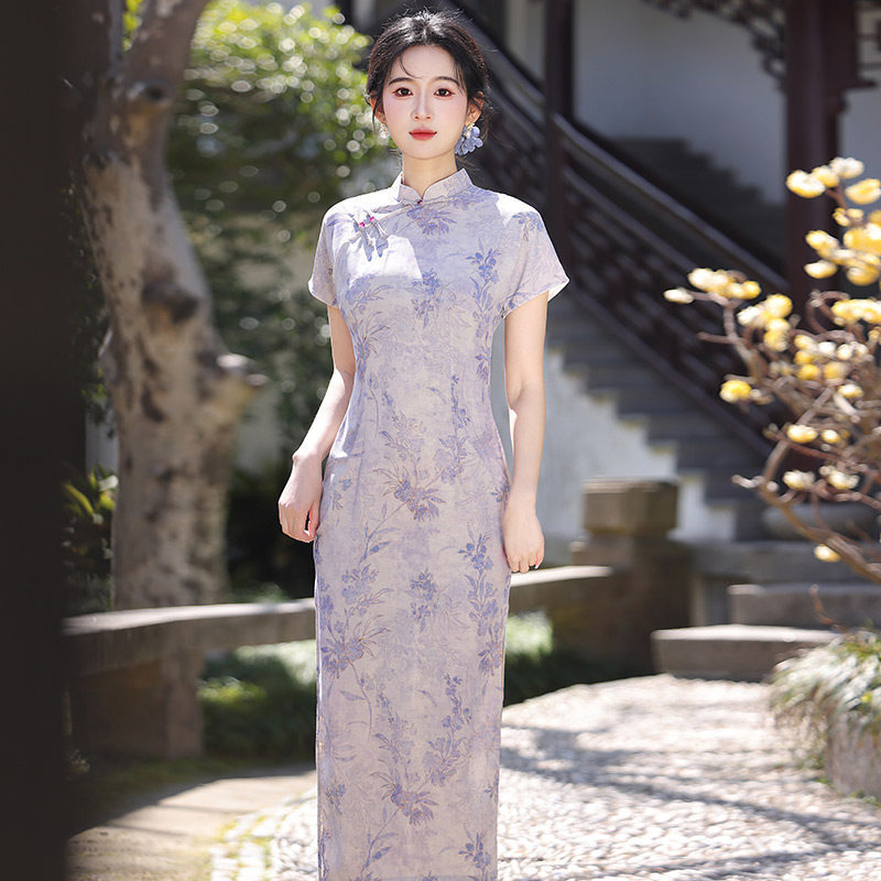 Purple Chinese-Style Modern Daily Suzhou Long Qipao, Improved Young Style, 2026 New Model, High-End Feel, Summer