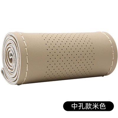 Steering wheel cover: wheel cover leather hand sewing - middle-hole-style-beige-38cm