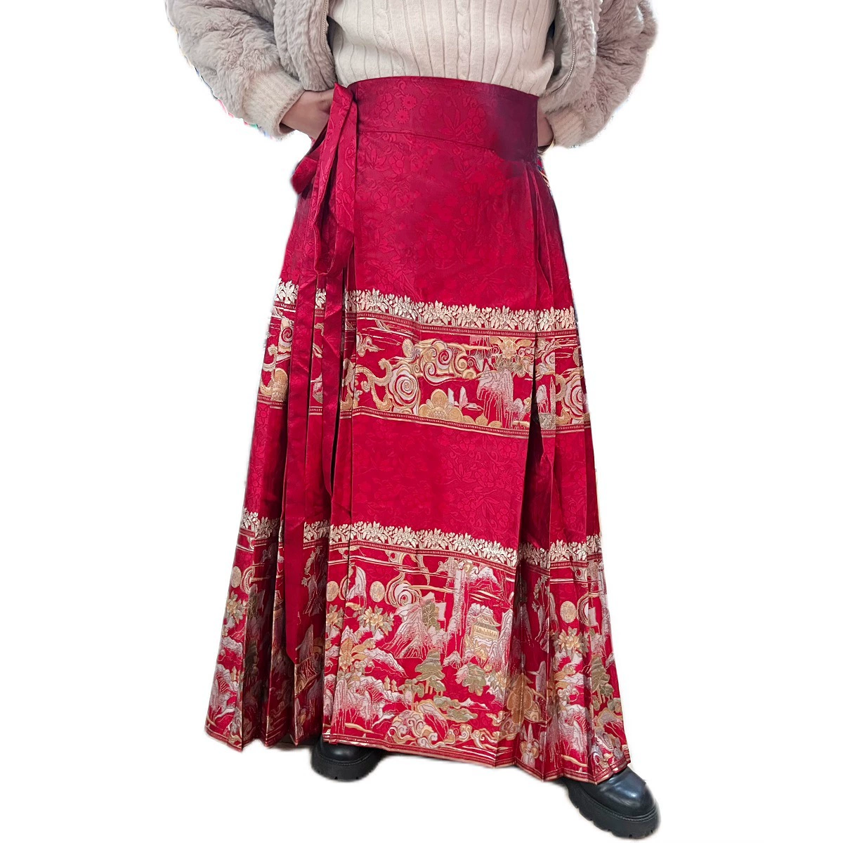 2024 китайский стиль новый элегантный новый китайский стиль Дуньхуан ландшафтный парча модифицированная версия ретро конская юбка