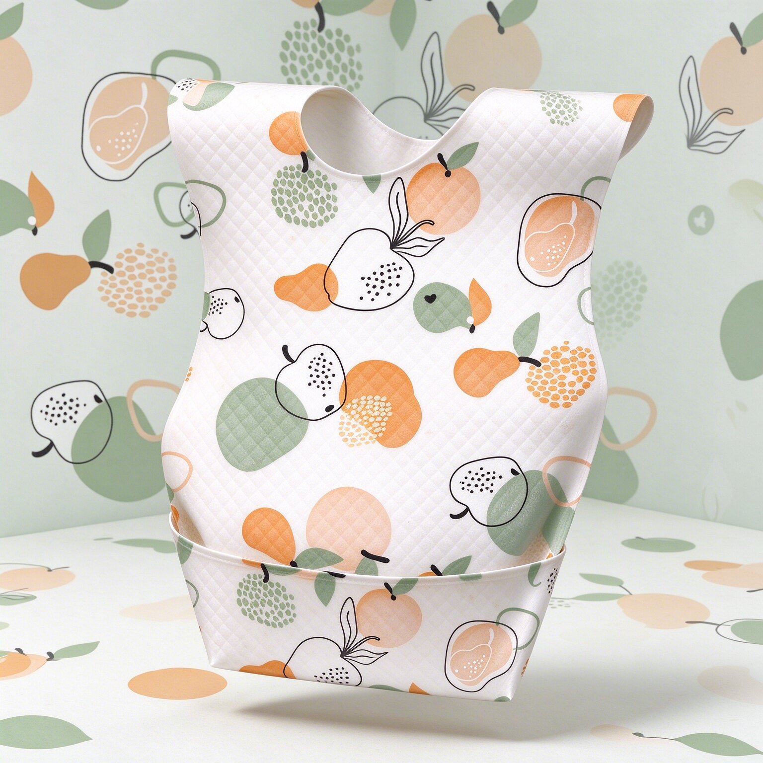 Disposable bibs: Fruity (individually wrapped + extra large and thick + buy in multiples of 10)