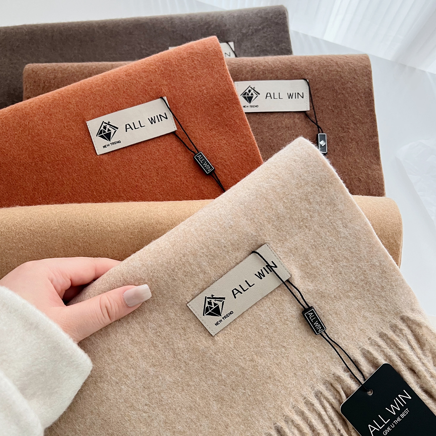 New Solid Color Wool Blend Scarf, Winter High-End Thickened Faux Cashmere Shawl, Student Knitted Warm Neck Scarf