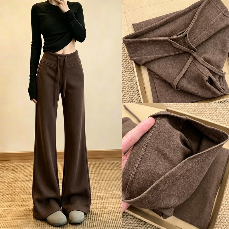 Brown lulu flared pants for women, spring and autumn 2026 new high-waisted slimming yoga fleece-lined casual sports sweatpants for fall and winter