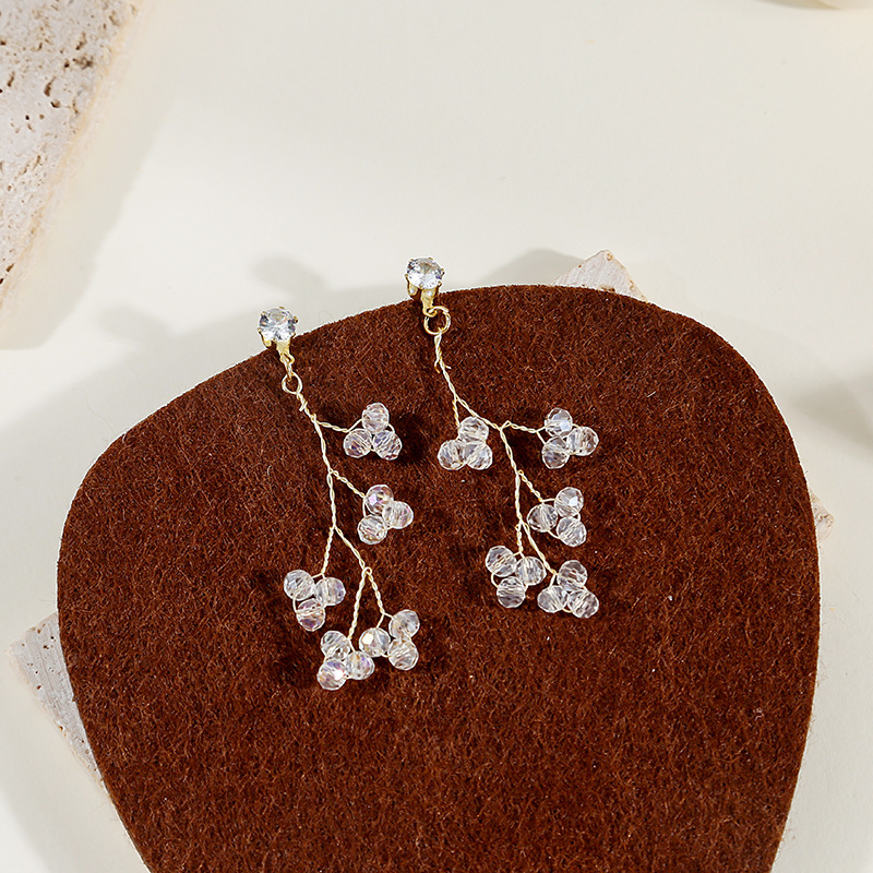Silber Nadel Kontrast Farbe Zirkon Blume quaste Handgemachte Perlen DreiDimensionale Ohrringepicture5