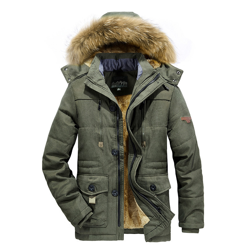 Men's Clothing mid length cotton coats for men, plus velvet, thickened, large size, middle aged and elderly warm cotton coats, hooded jacket_voghion.com