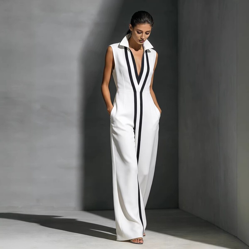 European and American 2026 new summer stand-up collar dress, sleeveless V-neck, cross-border cotton-linen slim-fit casual women's clothing European and American 2026 new summer stand-up collar dress, sleeveless V-neck, cross-border cotton-linen slim-fit casual women's clothing