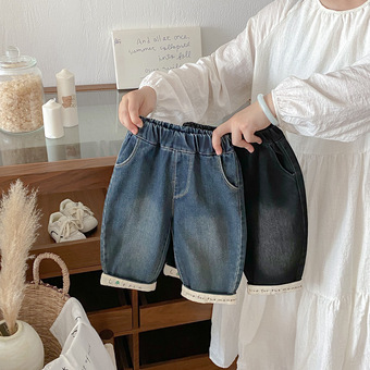 点兮2025秋季新款婴幼儿卷边牛仔裤宝宝韩版洋气百搭卡通休闲长裤