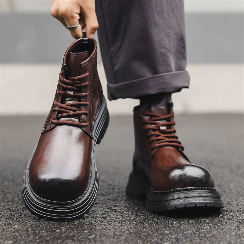 Мужские кожаные туфли Осень Зима Британская повседневная обувь Дерби Мужские повседневные черные высокие ботинки Martin обувь мужские 2279-J