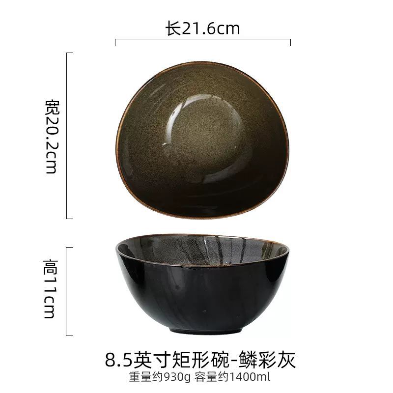 Cuencos de sopa de color europeo de color esmalte transfronterizo cuencos de arroz irregulares de cerámica cuencos de ensalada de frutas cuencos de ramen grandes