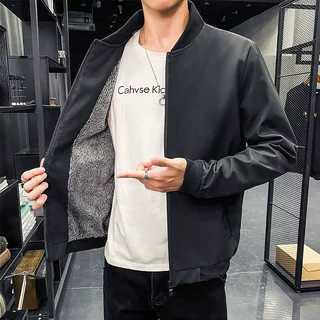 定制夹克男2024春季新款加绒加厚潮上衣棒球领休闲外套男士衣服