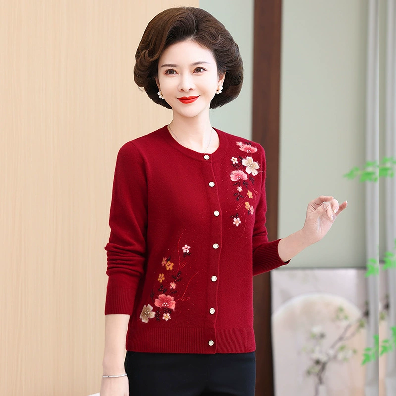 Люди среднего и пожилого возраста 100% чистый свитер женский вязаный кардиган пальто осень-зима мама одеваются плюшевые свитера