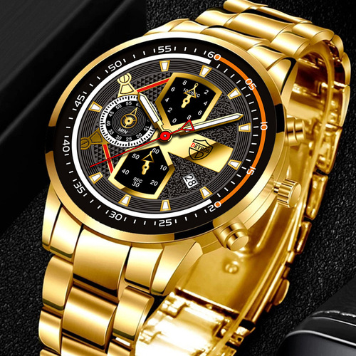 DEYROS cross-border luxury gold men's calendar luminous watch men's fashion stainless steel quartz watch