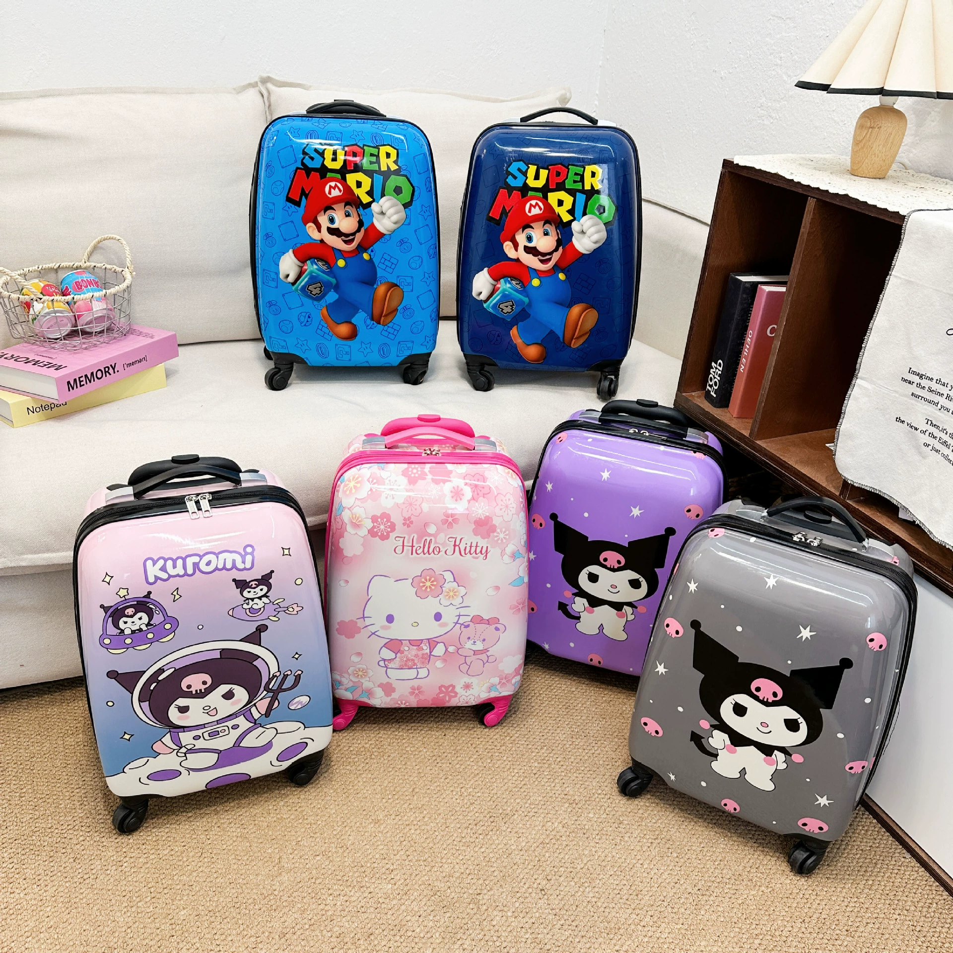 Детский чемодан-тележка, милый чемодан с мультяшным принтом, милый чемодан с Куроми, подарочная коробка, чемодан-тележка для мальчиков