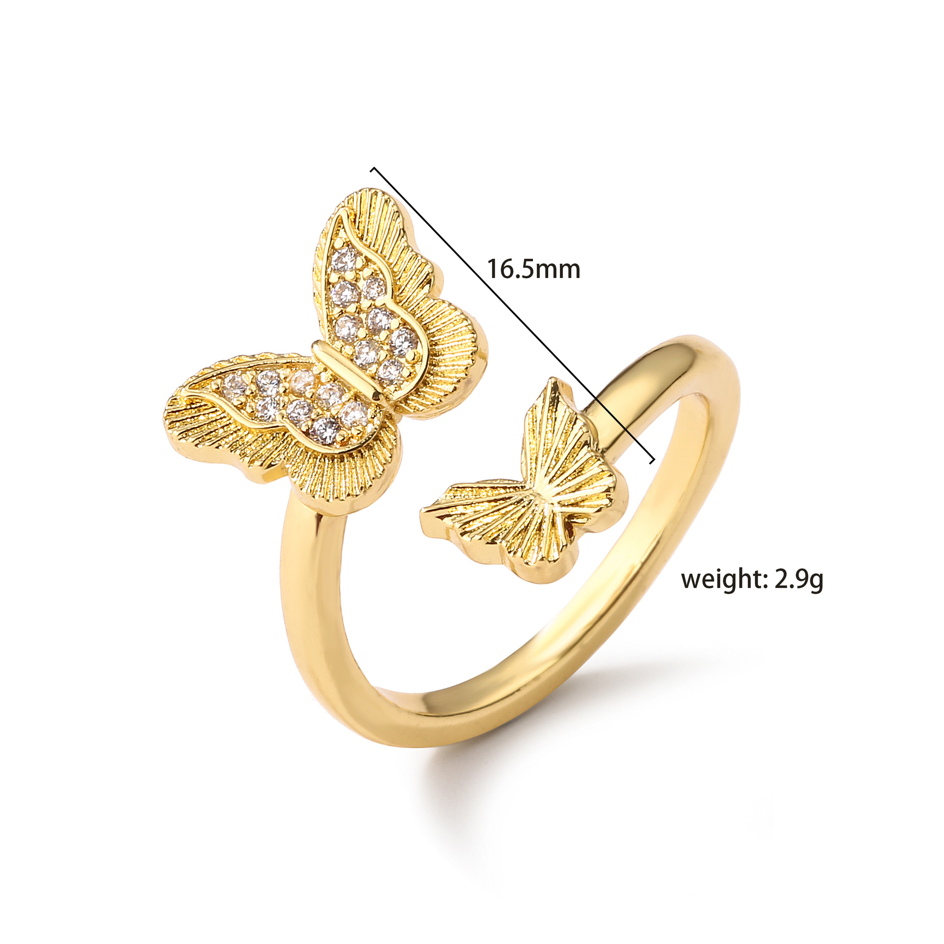 Estilo Simple Mariposa Cobre Embutido Diamantes De Imitación Anillos Abiertos display picture 5