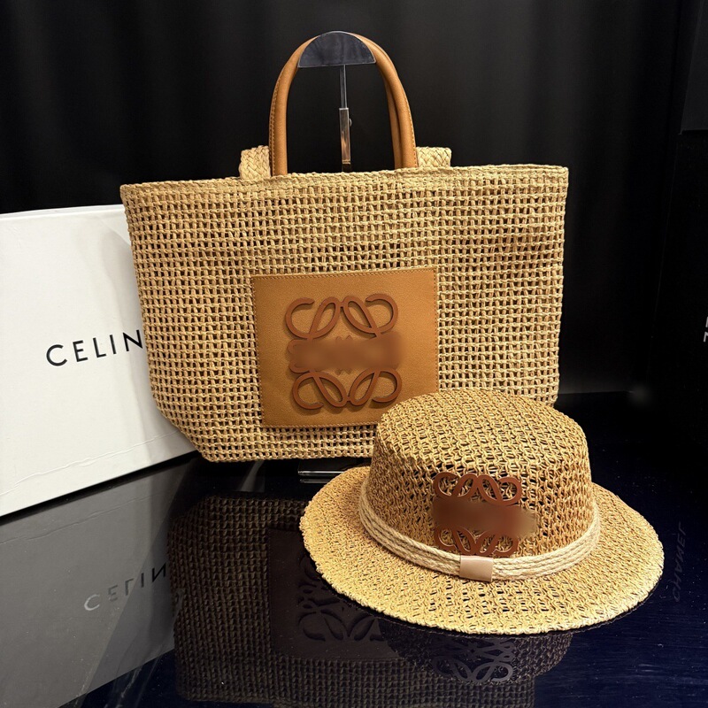 Lowey's Cut Out Hand-Woven Straw Hat Women's Summer Bag Two-Piece Set for Seaside Vacation Sun Protection and Beach Lowey's Cut Out Hand-Woven Straw Hat Women's Summer Bag Two-Piece Set for Seaside Vacation Sun Protection and Beach