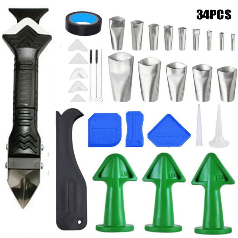 34件套3合一塑料刮刀刮胶器美缝喷嘴涂抹密封刮板填缝工具