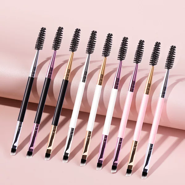 Double-Ended Eyebrow Brush Spiral Bevel Makeup Oblique Eyebrow Brush Eyelash Curler Combination Eye Shadow Blending Brush Beauty Tools Wholesale