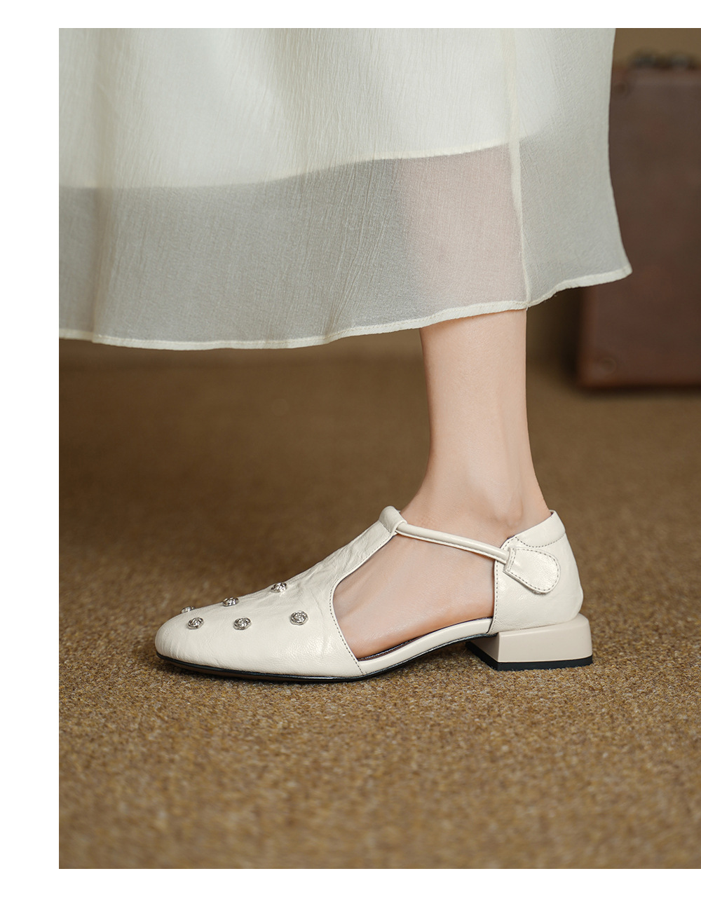 Sandal nữ quai ngang gót vuông ổn định, mũi kín, quai chữ T, form rộng cỡ lớn 33–42 — đen chi tiết 5