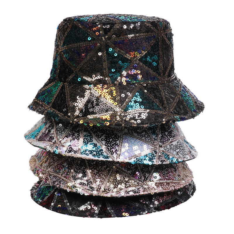 Women Bucket Hat Fishing Cap Sequin Hip-hop Glitter Bling  display picture 3