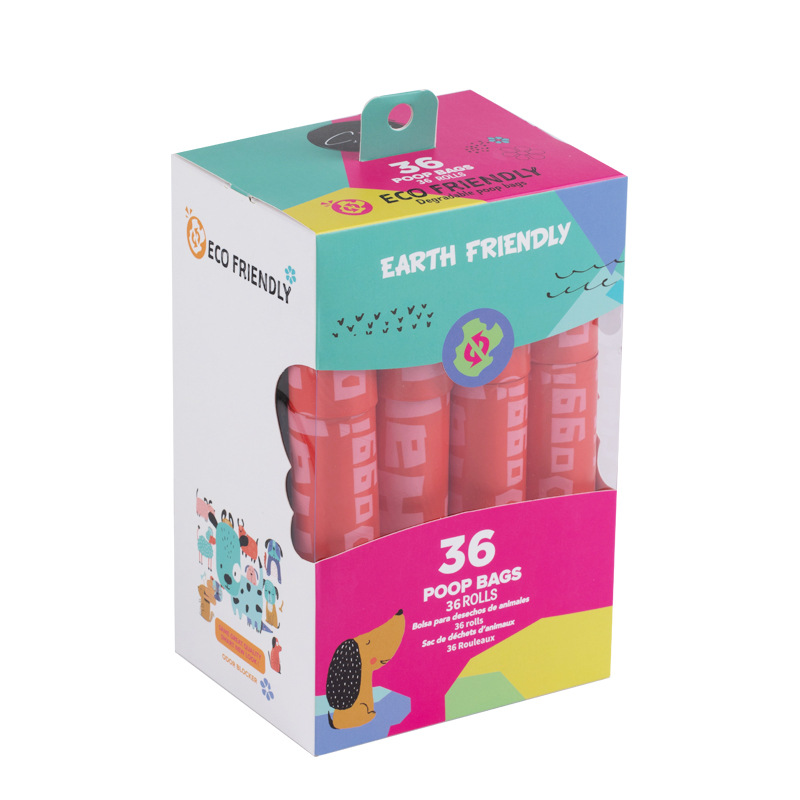 En stock 1,5 bolsa de heces de perro en caja de seda boca plana bolsa de heces bolsa de mierda respetuosa con el medio ambiente bolsa de basura para mascotas degradable