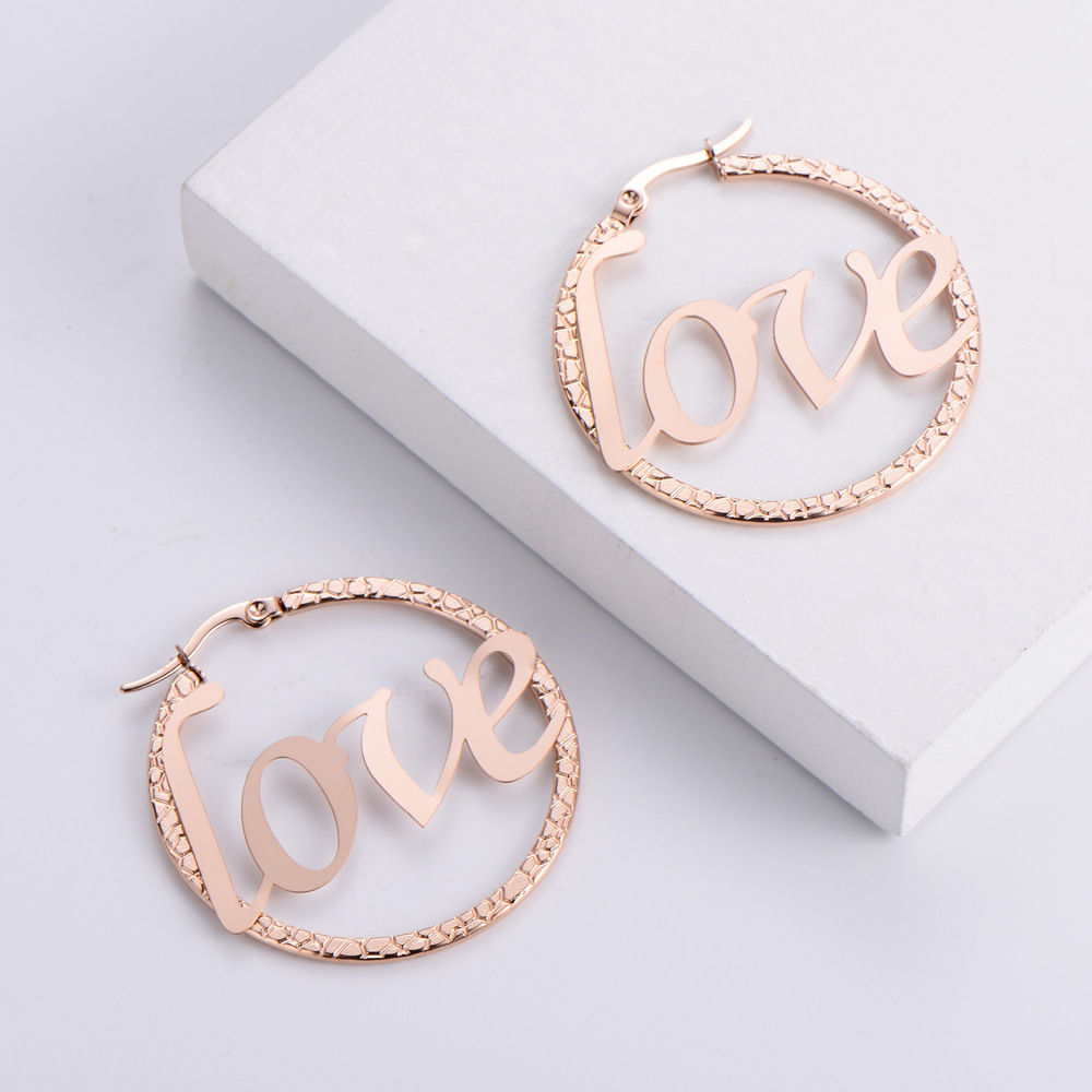 Simple Love Letter Stainless Steel Earrings Wholesale Nihaojewelry display picture 5