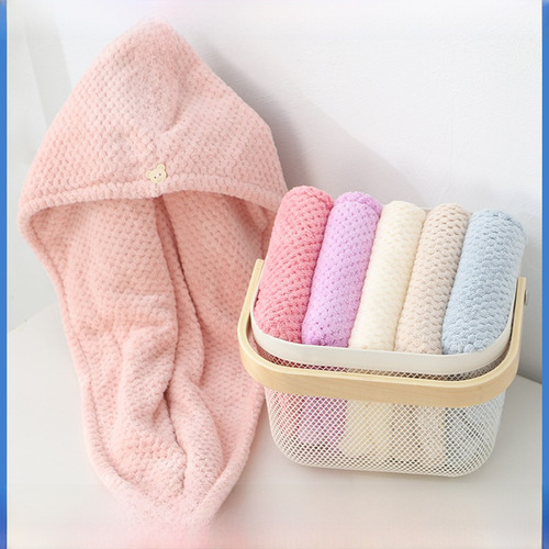 Thickened Ultra-absorbent Coral Fleece Pineapple Pattern Quick-dry Women's Turban Double-layer Shower Cap Cross-border Wholesale Customization