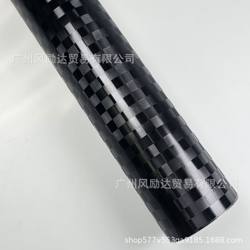 Cross-Border Hot-Selling Pet Forged Checkered Carbon Fiber Black Center Console Interior Glossy Black Rearview Mirror Full Body Wrap Film