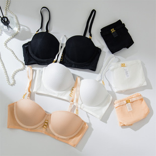 New rib cotton-shaped push-up bra set with support small chest and large bra anti-sagging breast-collecting underwear