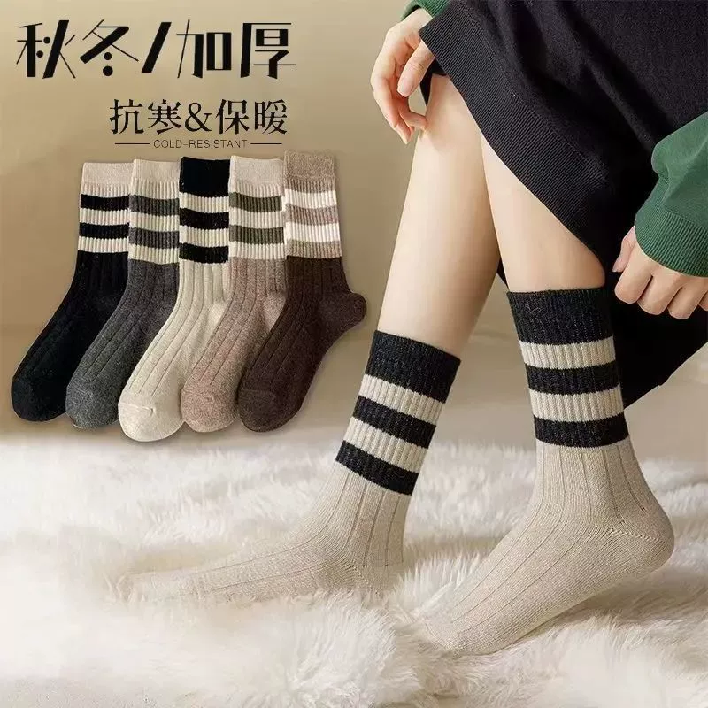 Женские шерстяные носки в модных универсальных осенне-зимних ретро-брюках средней длины без деформации, утолщенных теплых подходящих к акуле брюках, верхняя одежда