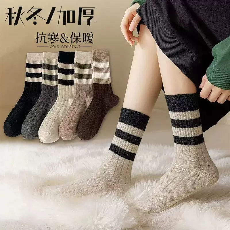 羊毛袜女ins潮百搭秋冬中长筒复古不变形加厚保暖搭配鲨鱼裤外穿