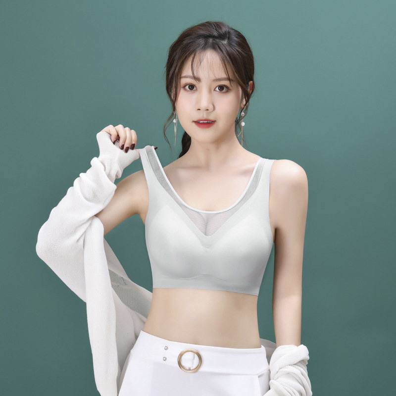 夏季薄款冰丝一片式内衣女小胸聚拢防下垂一体式固定杯乳胶文胸罩|ms