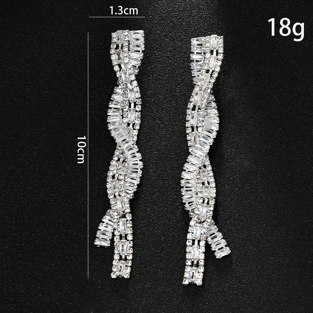 25g Weight Copper Ear Needle Material Artificial Rhinestones Inlay Material 1 Pair Lady Geometric Tassel Plating Copper Artificial Rhinestones Drop Earrings
