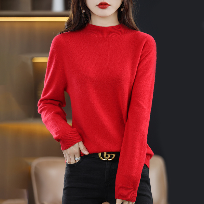 Primavera camisa de fondo popular suéter de las mujeres medio cuello alto suéter de color sólido de moda todo-fósforo entrega de una sola pieza image 11