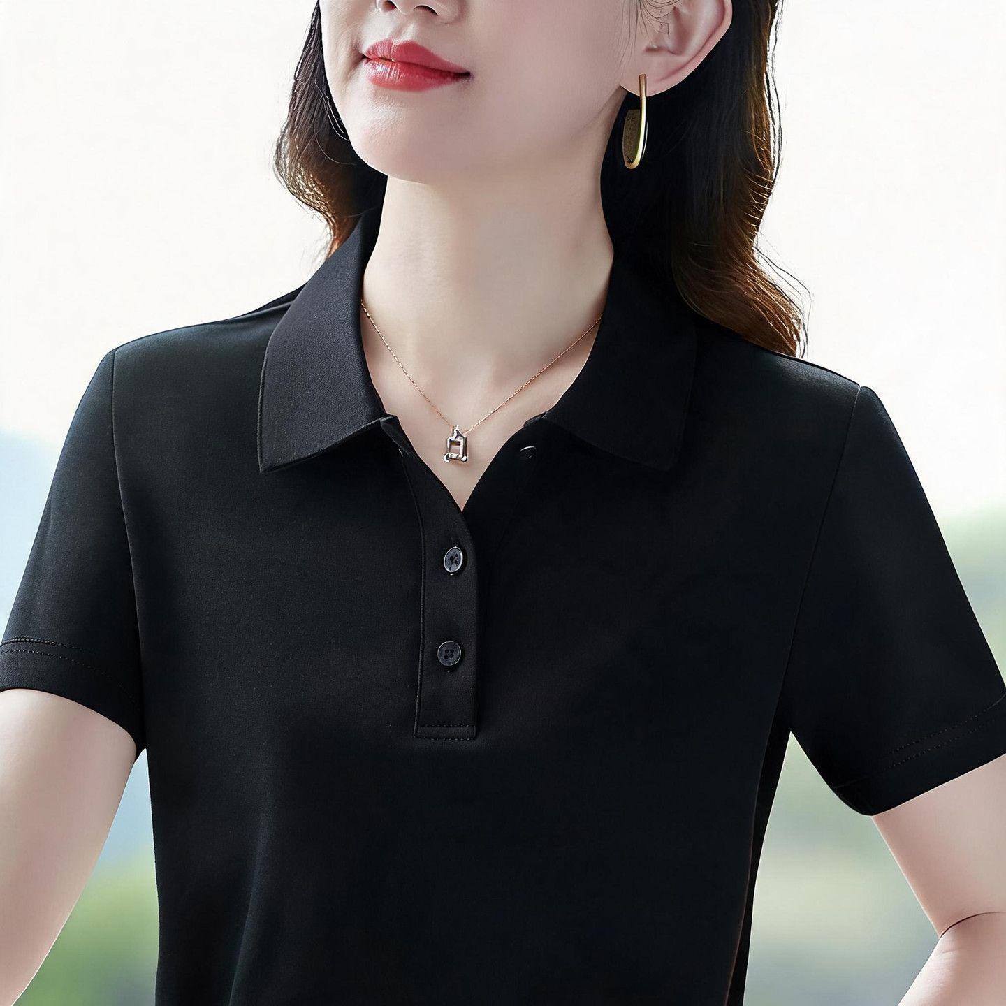 Plus Size Fashionable Collared Versatile Polo Short-Sleeve T-Shirt, New Summer Style, Slit Dress, Slimming and Chic Top