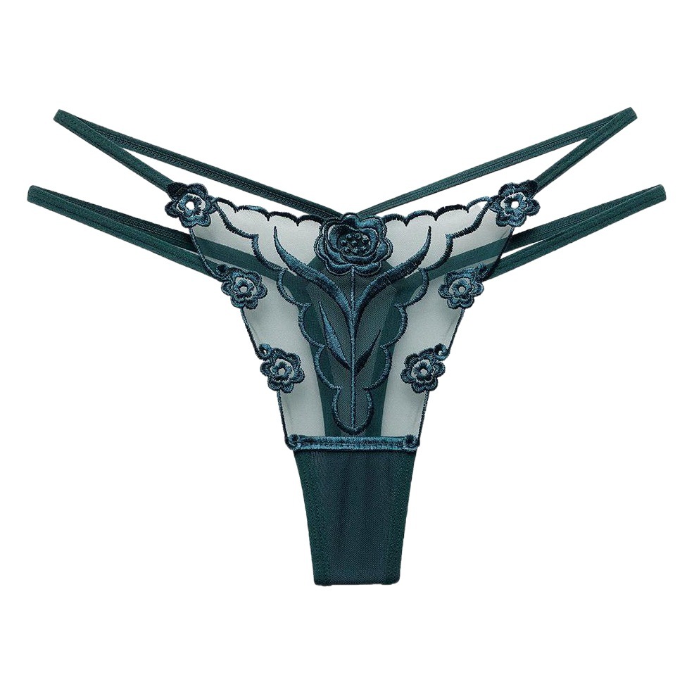 Comercio exterior sexy bordado Tanga de malla de las mujeres jóvenes transparentes seductora ropa interior de las mujeres moda caliente T pantalones 2233