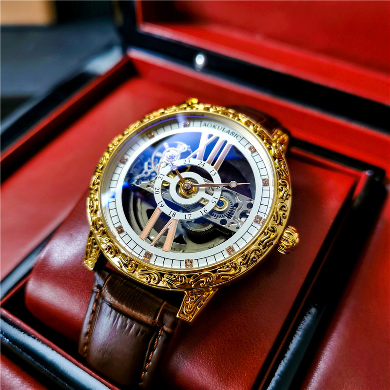 Ogulas AOKULASIC reloj mecánico automático para hombre reloj de doble cara hueco tallado impreso 2120 Star Yao