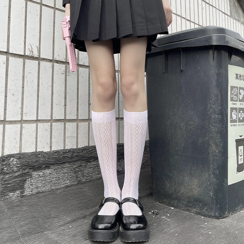 jk lace socks mesh socks mid-tube Japanese pile socks women's summer thin transparent Lolita Korean lace socks