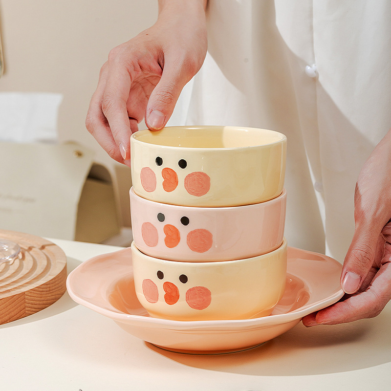 Sally Chicken cream ceramic bowl dish suit household ins style cute tableware high-looking housewarming gift wholesale Sally Chicken cream ceramic bowl dish suit household ins style cute tableware high-looking housewarming gift wholesale