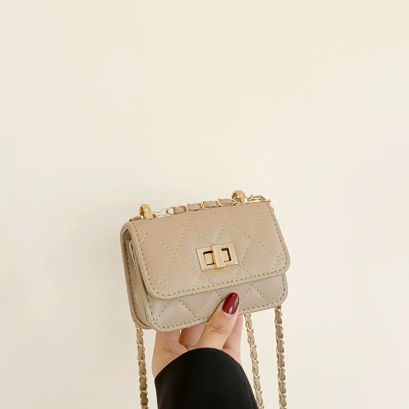 Mini Quilted Shoulder Bag, Small Chain Strap with Turn-Lock, Trendy Spring Accessory