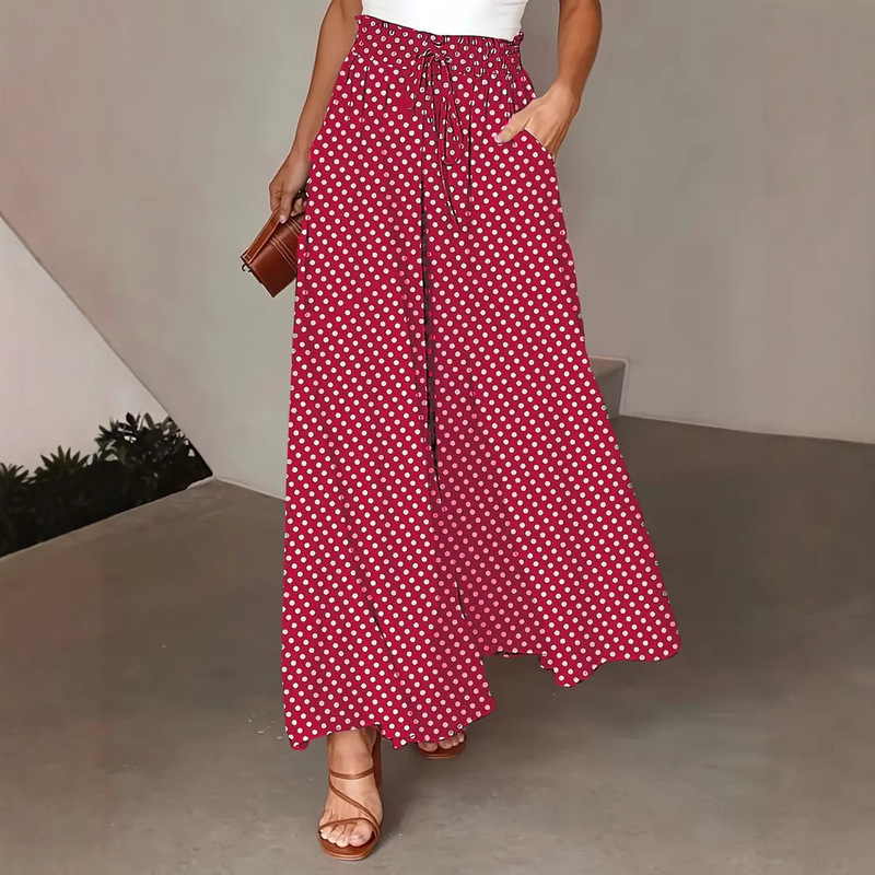 2026 Amazon Cross-Border Women's Clothing European and American Style Loungewear Skirt Pants Wide-Leg Long Pants Polka Dot Print Skirt Pants 2026 Amazon Cross-Border Women's Clothing European and American Style Loungewear Skirt Pants Wide-Leg Long Pants Polka Dot Print Skirt Pants