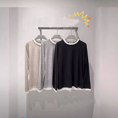 【2/60本ウール】ERD丸首偽2枚ニットtシャツ女性24早秋新商品ゆるい通勤ジャケット