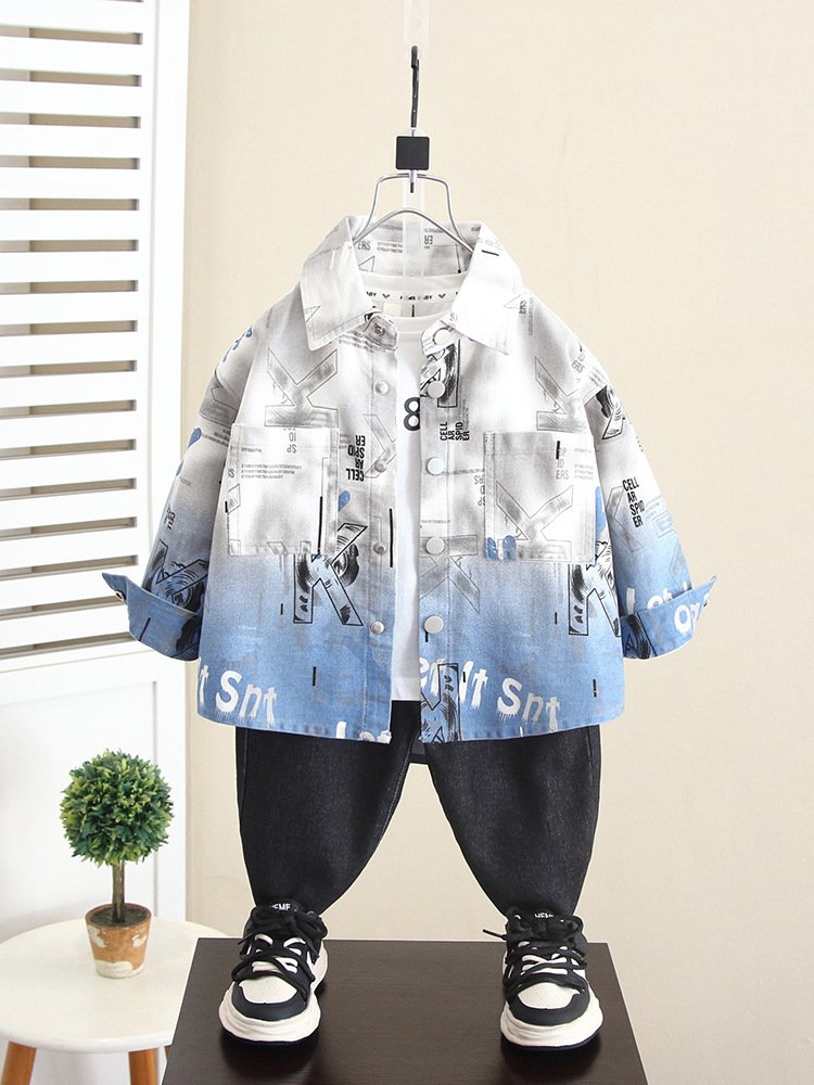 5896 Chaqueta de primavera y otoño para niños Camisa de manga larga de estilo occidental de otoño para niños 2024 nueva ropa de otoño para hombres guapos de moda