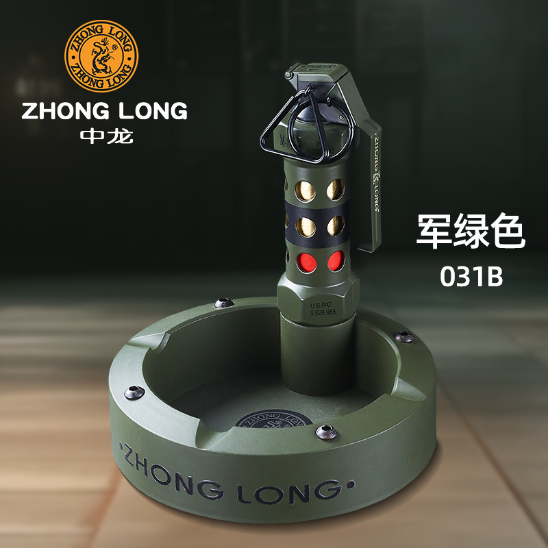 Gran tamaño todo el metal grado fiebre militar M84 modelo de granada de choque inflable encendedor a prueba de viento conjunto de cenicero